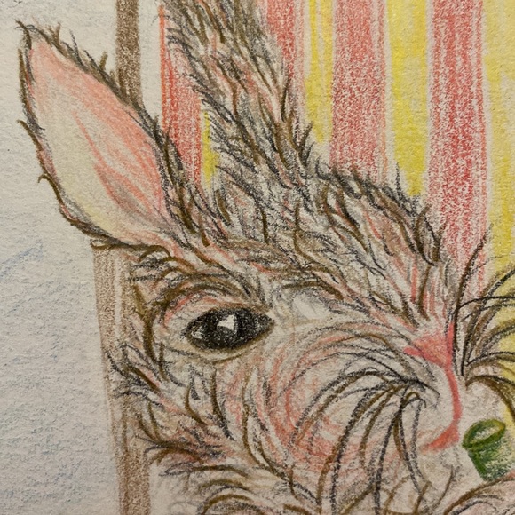 Unframed Original Art Pencil Crayon Drawing Illustration Bunny Lounging w Wine - Picture 5 of 5